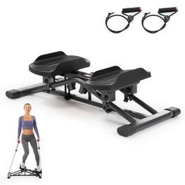 Sunny Health & Fitness - Smart Balance Stepper with Side-to-Side Motion, Resistance Bands & Performance Tracking via SunnyFit App - Black