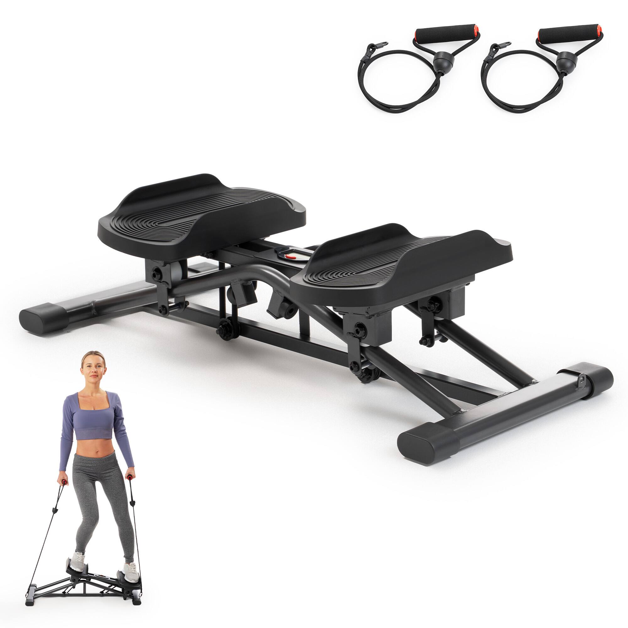 Front. Sunny Health & Fitness - Smart Balance Stepper with Side-to-Side Motion, Resistance Bands & Performance Tracking via SunnyFit App - Black.