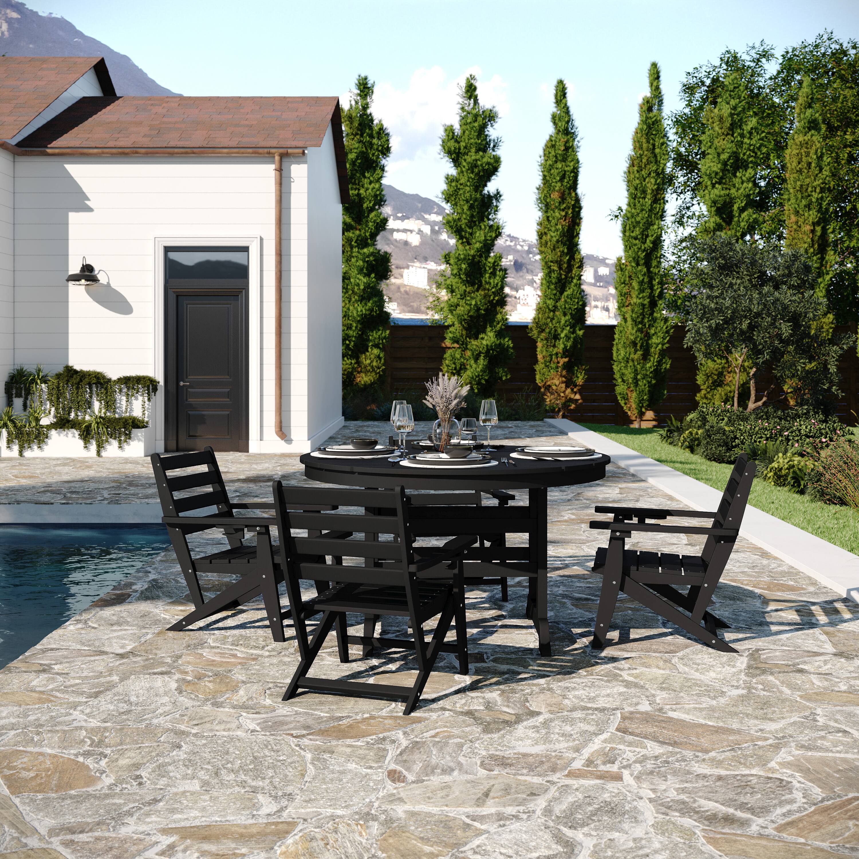 Alt View 1. Flash Furniture - Tolleson Commercial 5 Piece Adirondack Dining Set with 48" Round Indoor/Outdoor Recycled HDPE Table and 4 Chairs with Cu - Black.