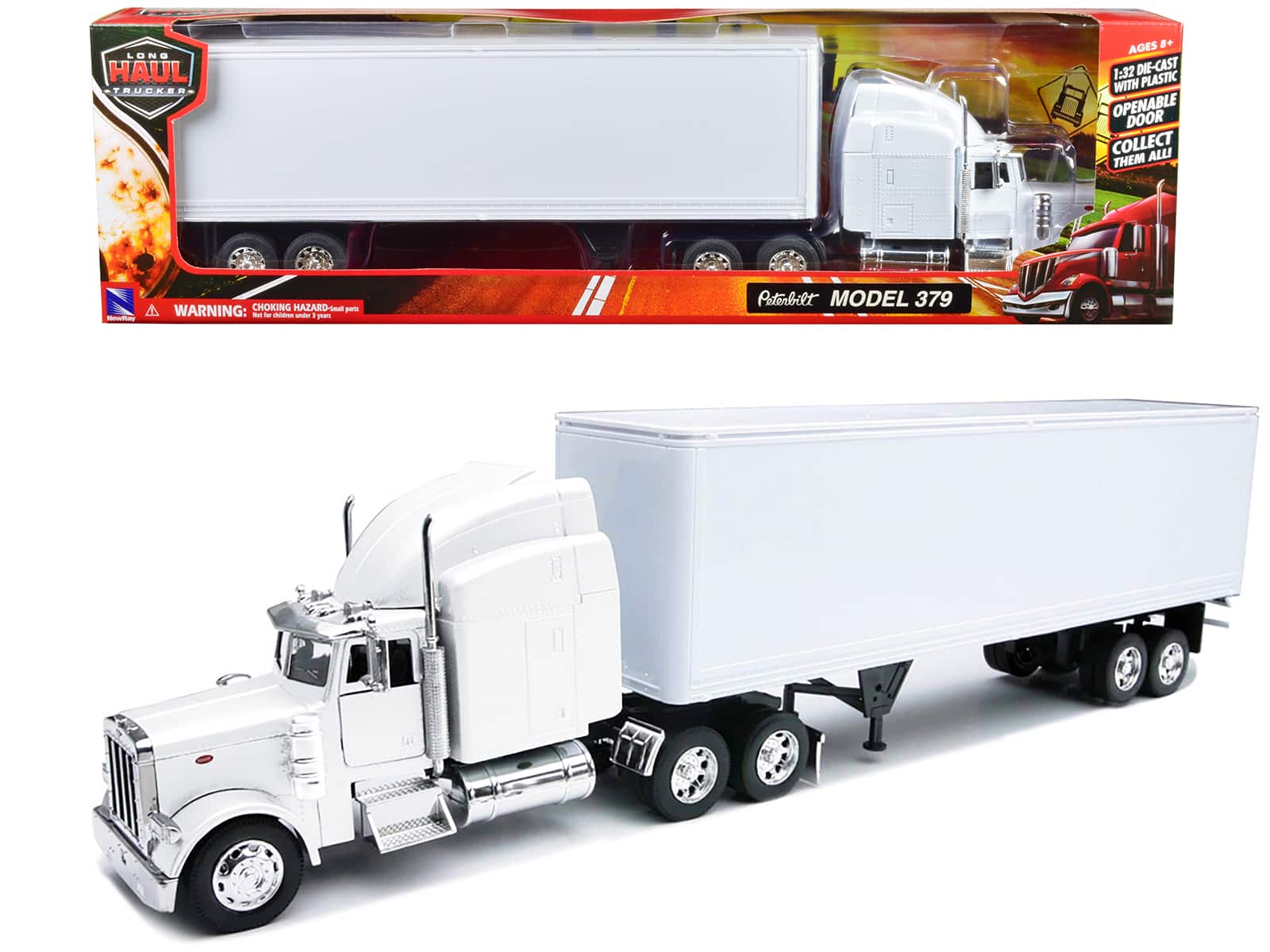 "Peterbilt 379 Truck with Dry Goods Trailer White ""Long Haul Trucker"" Series 1/32 Diecast Model by New Ray" price history on PriceWatchPro