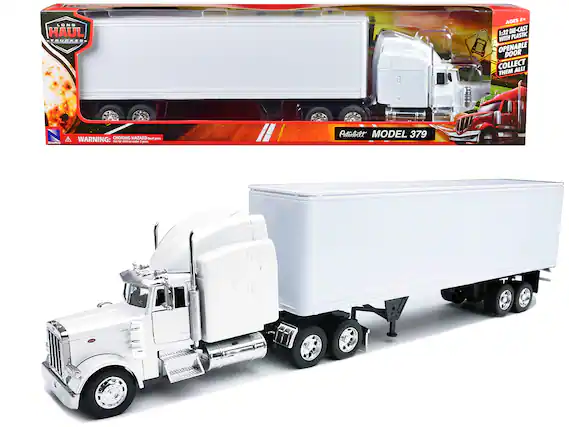 LONG HAUL TRUCKER
AGES + 1:32 DIE-CAST WITH PLASTIC OPENABLE DOOR
COLLECT THEM ALL
WARNING: CHOKING HAZARD - Small parts. Not for children under 3 years.
Peterbilt MODEL 379