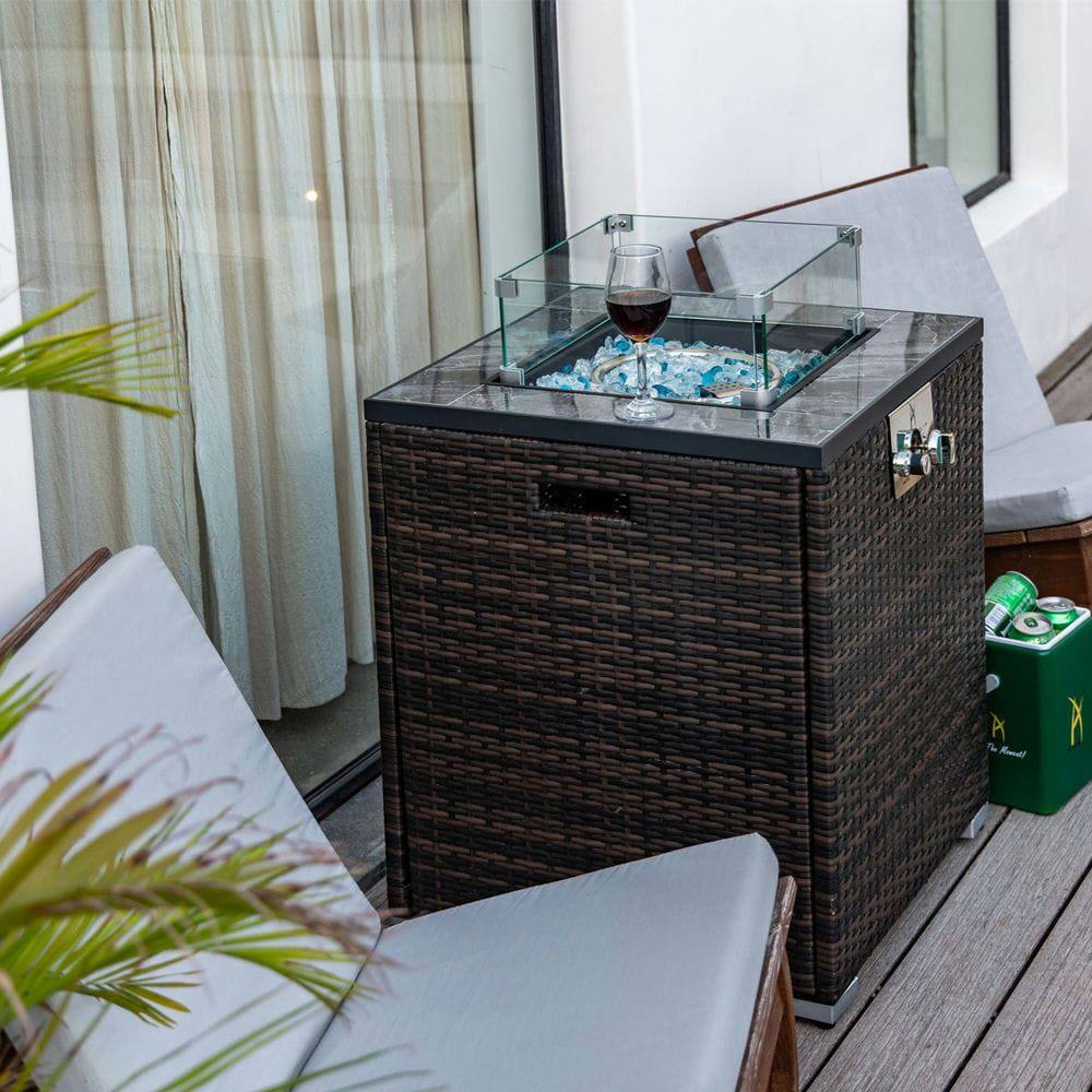 Alt View 5. Resenkos - 24" Propane Gas Fire Pit Table, 50000 BTU Square Fire Pit, Tile Tabletop with Beautiful Wicker Base.