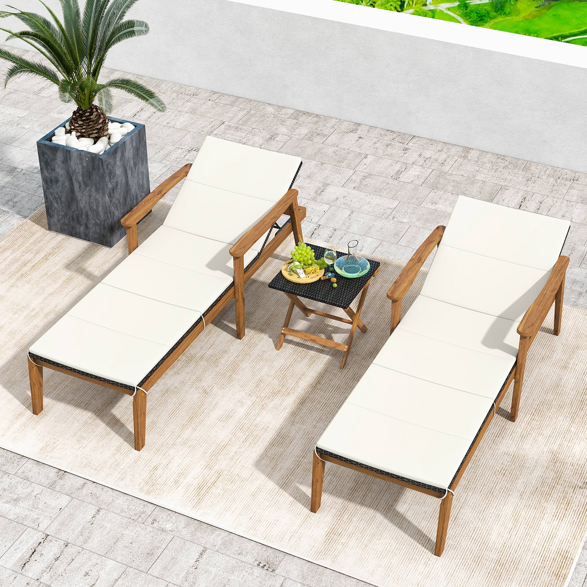 Alt View 1. Gymax - Gymax Outdoor Chaise Lounge Chair Set of 2 w/ Armrests & 4-Level Backrest Adjustment - Off White.