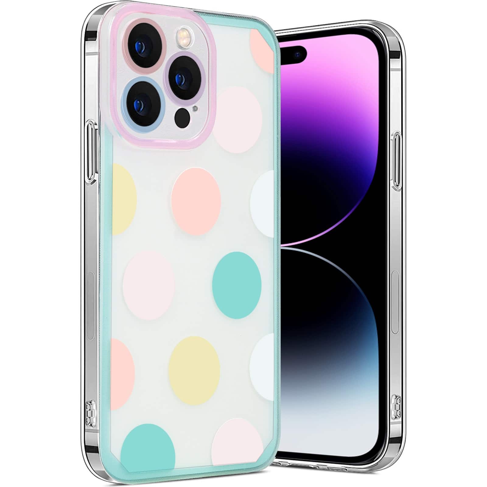 Alt View 11. SaharaCase - PolkaDot Hybrid-Flex Hard Shell Case for Apple iPhone 14 Pro Max - Clear/Pink/Teal.