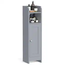 Songmics Home - Small Storage Corner Floor Cabinet, 7.9 x 7.1 x 31.5 Inches, Narrow Toilet Paper Storage Holder, Adjustable Shelves - Dove Gray