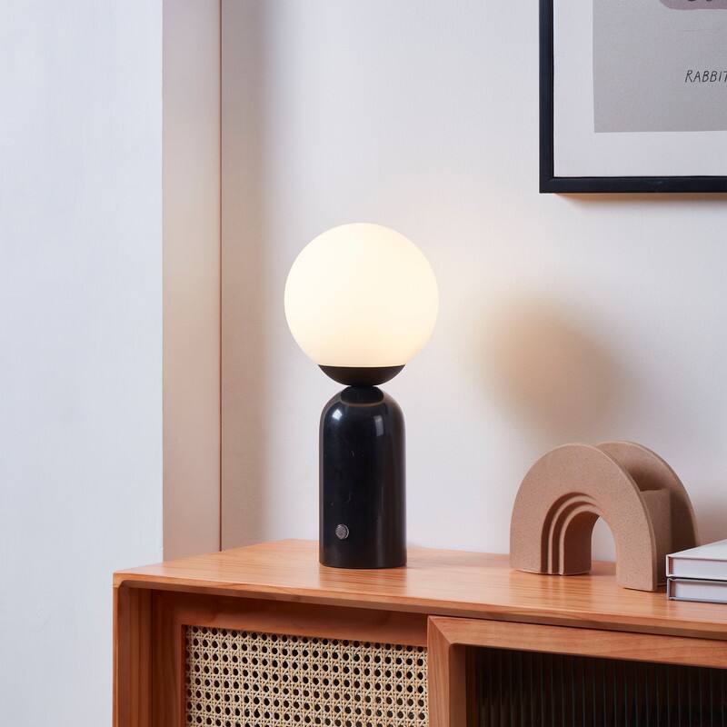 Alt View 9. Brightech - Mila Tall LED Modern Contemporary Round Globe Dimmable Bedside Nightstand Desk Lamp with Frosted White Glass Shade - Glossy Classic Black Marble.