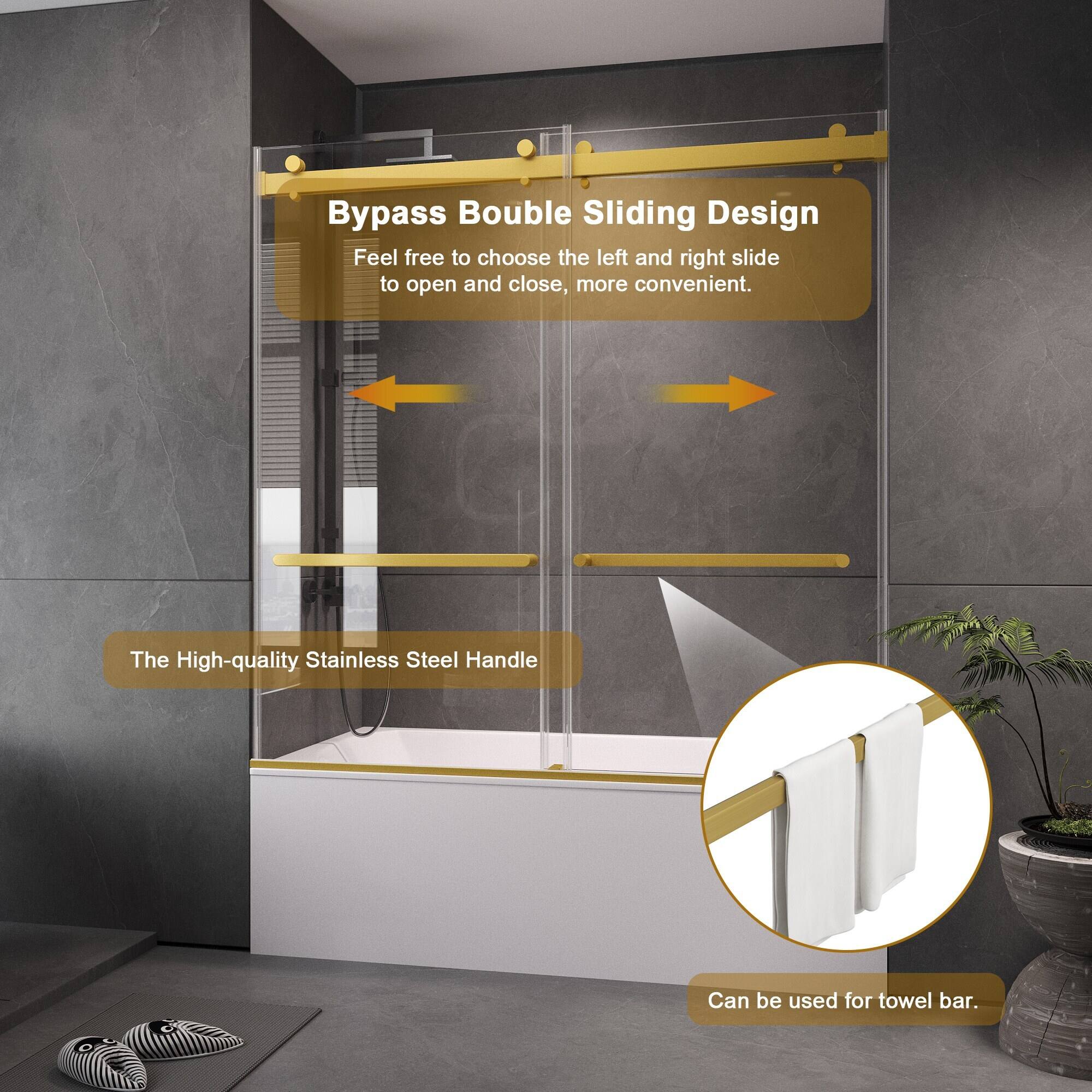 Bypass Bouble Sliding Design  
Feel free to choose the left and right slide to open and close, more convenient.

The High-quality Stainless Steel Handle

Can be used for towel bar.