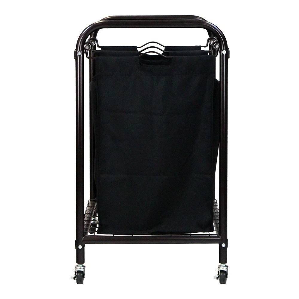 Back. Hivvago - Bronze Laundry Hamper Cart with 2 Black Sorter Bags - Black.