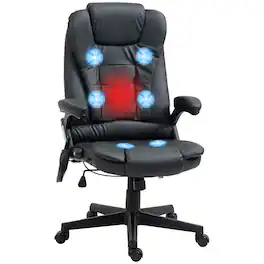 Homcom - High Back Vibration Massage Office Chair with 6 Vibration Points, Heated Reclining PU Leather Computer Chair - Black