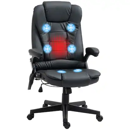 Front. Homcom - High Back Vibration Massage Office Chair with 6 Vibration Points, Heated Reclining PU Leather Computer Chair - Black.