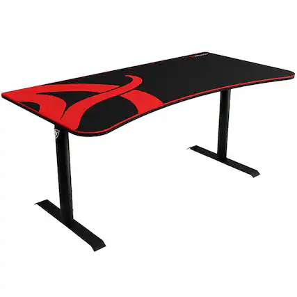 Front. Arozzi - Arena Ultrawide Curved Gaming Desk - Black with Red Accents.