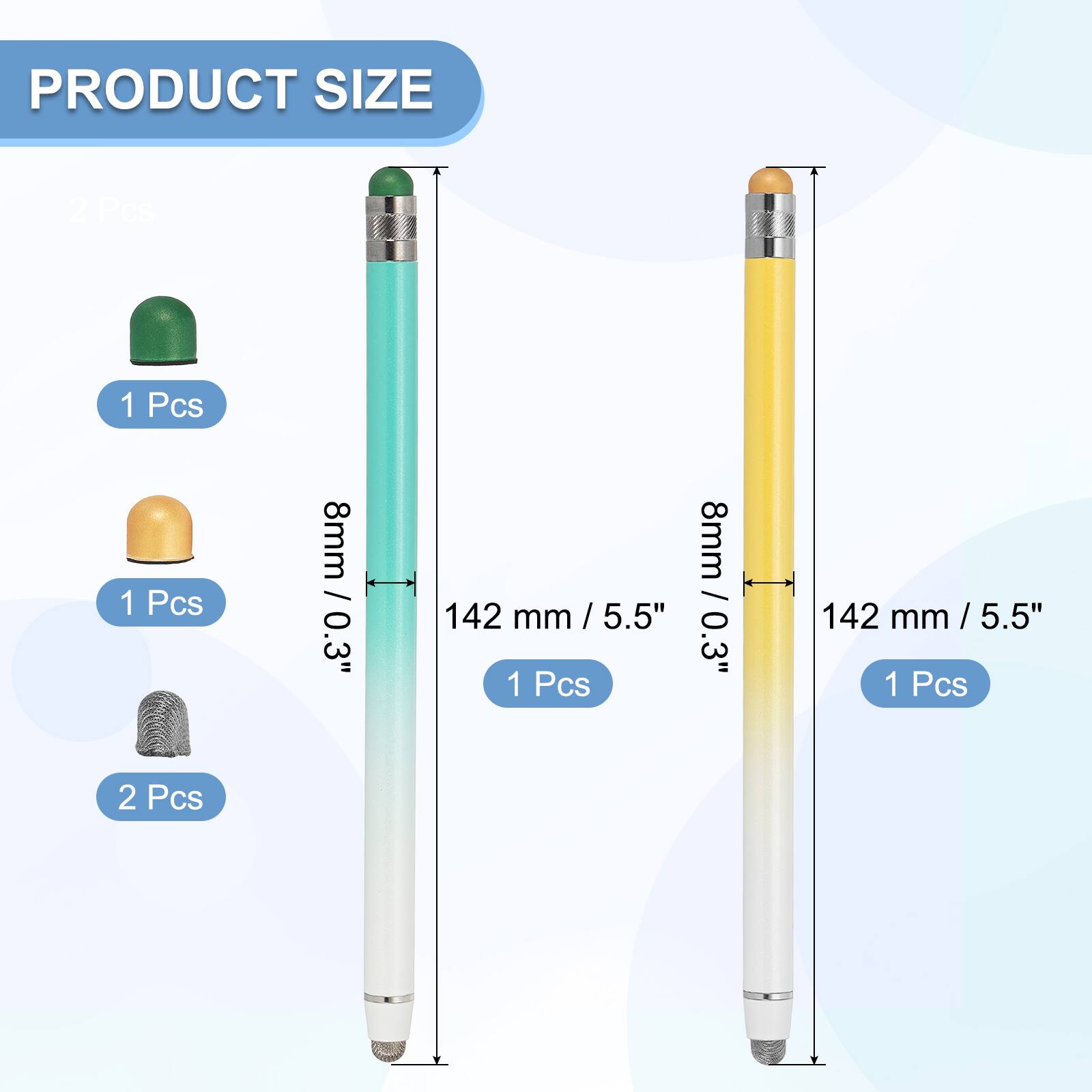 PRODUCT SIZE

- 1 Pcs: 8mm / 0.3"
- 1 Pcs: 142 mm / 5.5"
- 2 Pcs