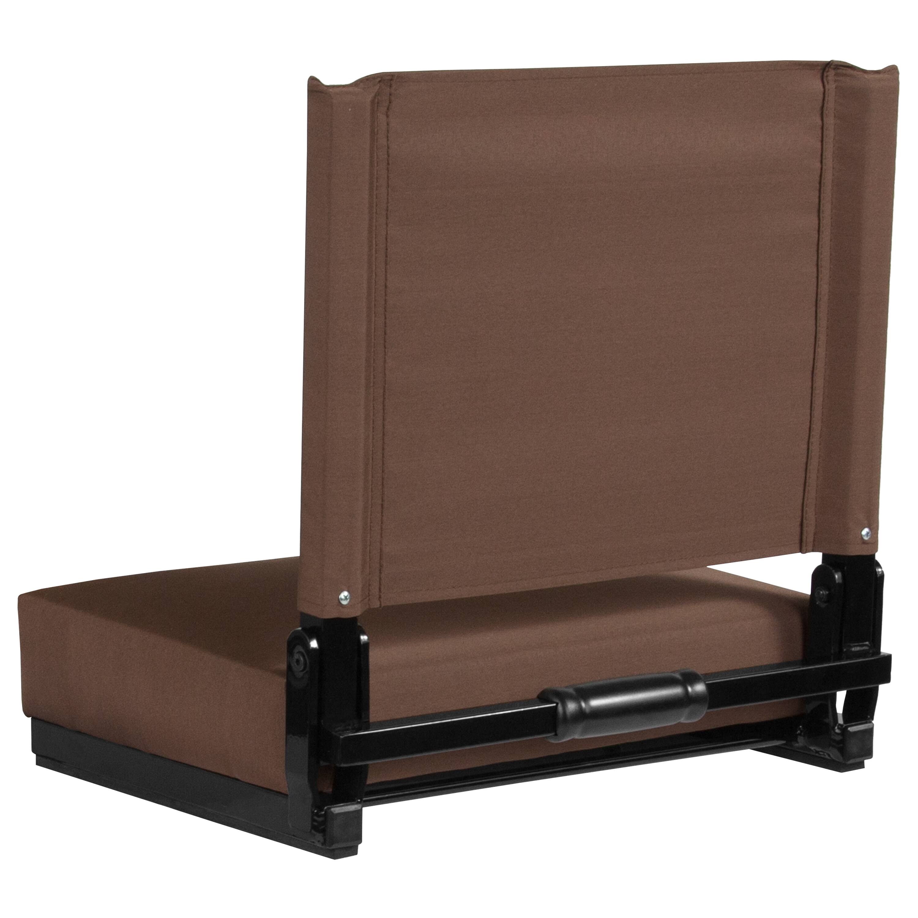 Alt View 3. Emma + Oliver - 500 lb. Rated Lightweight Stadium Chair with Handle & Ultra-Padded Seat - Brown.