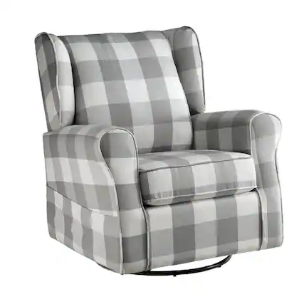 Front. Manhattan Lane - 35 Inch Accent Swivel Chair, Glider, Checkered Fabric - Gray.
