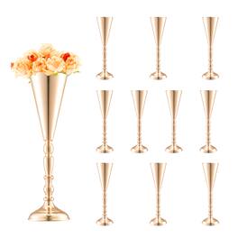 VEVOR - 10PCS 43cm/16.9” Tall Wedding Flower Vase, Metal Wedding Trumpet Centerpiece, Gold Floral Stand Display Rack - French Gold
