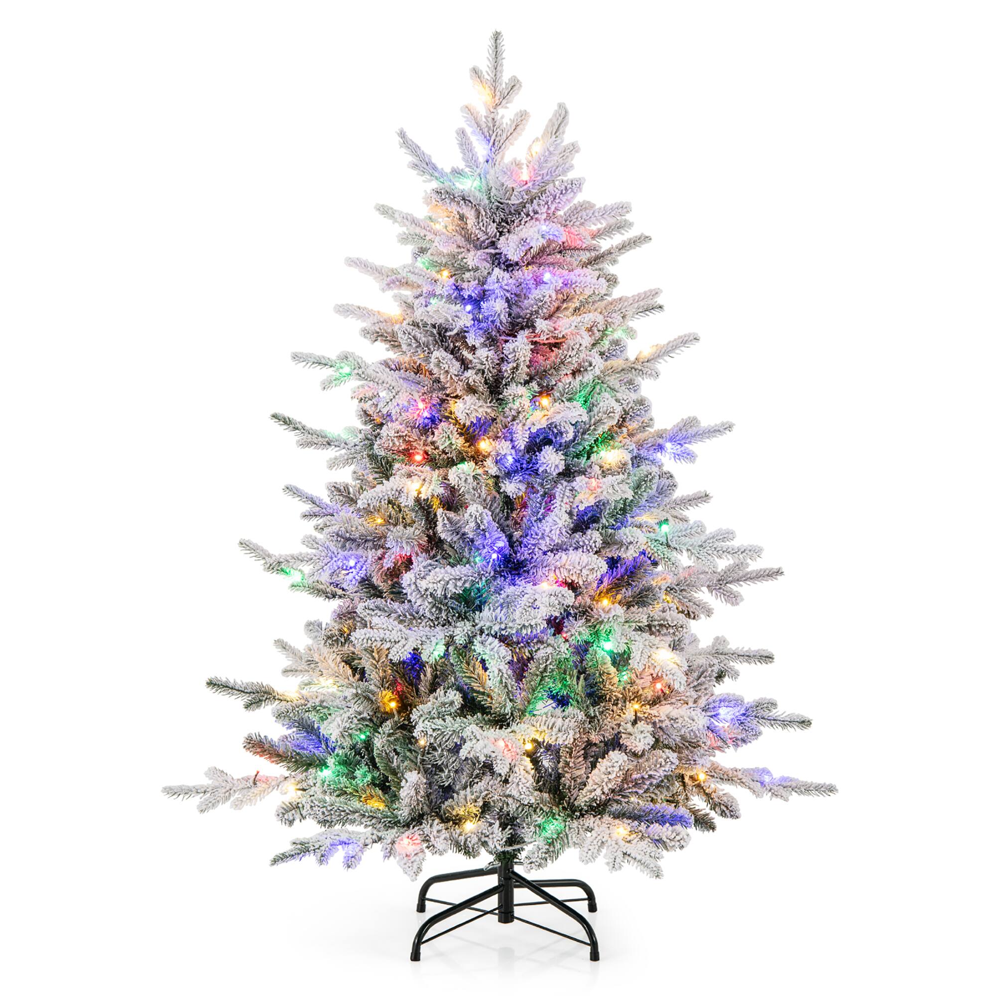 Alt View 9. Gymax - Gymax 4.5 FT Pre-Lit Artificial Christmas Tree Snow Flocked Full Tree w/ 436 Lush Branch Tips - Green, White.