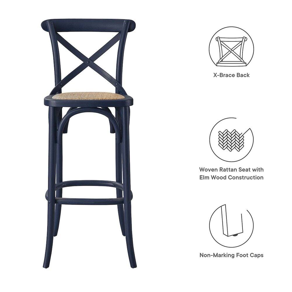 X-Brace Back  
Woven Rattan Seat with Elm Wood Construction  
Non-Marking Foot Caps