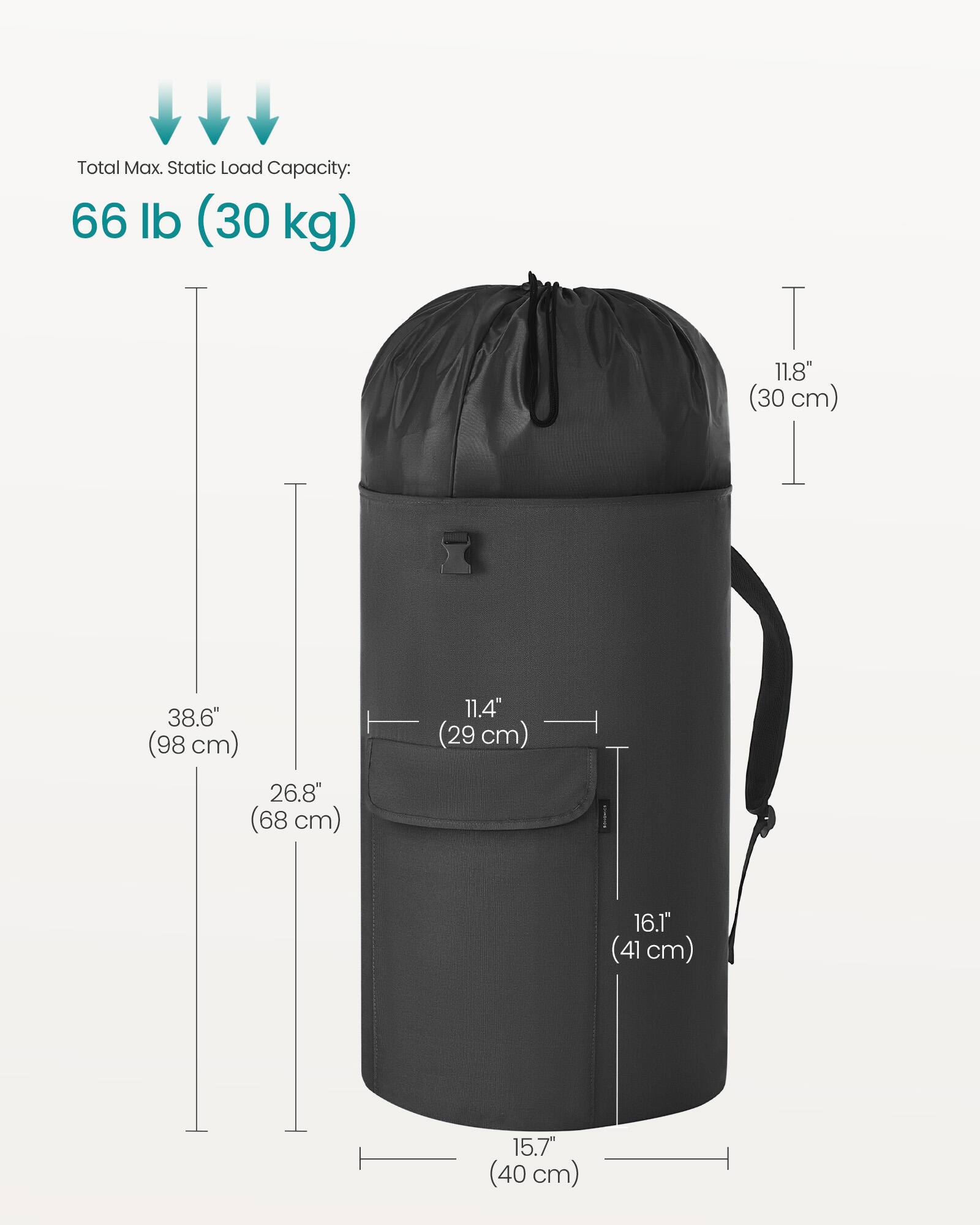 Total Max. Static Load Capacity: 66 lb (30 kg)

11.8" (30 cm)
38.6" (98 cm) 26.8" (68 cm)
11.4" (29 cm)
16.1" (41 cm)
15.7" (40 cm)