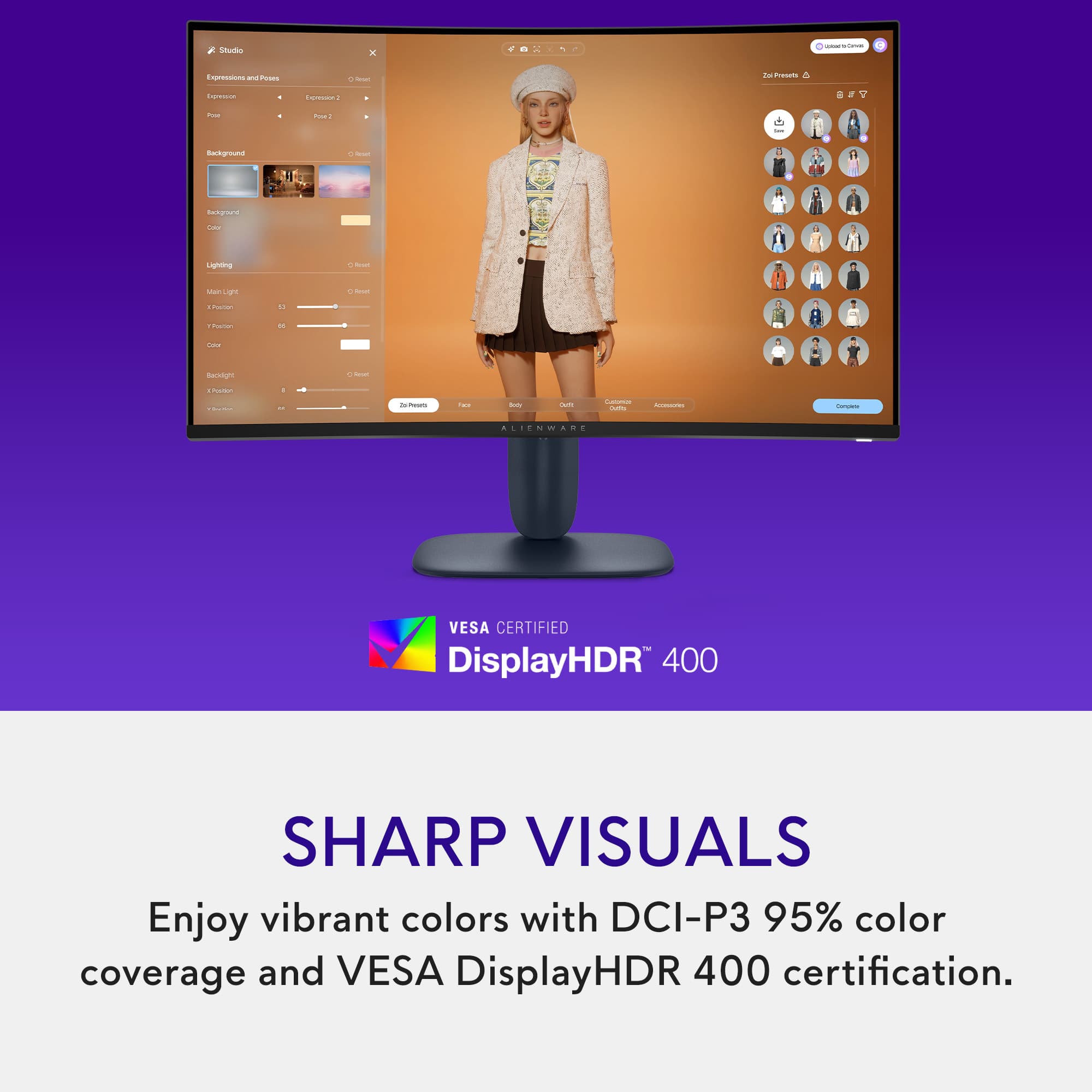 Enjoy vibrant colors with DCI-P3 95% color coverage and VESA DisplayHDR 400 certification.