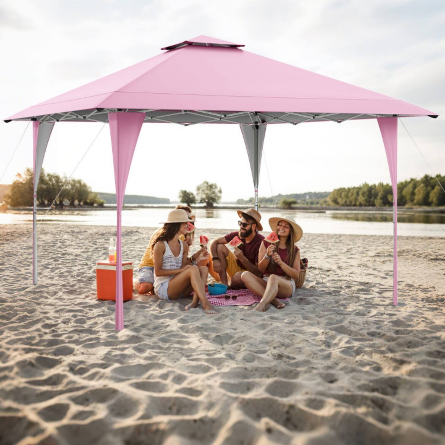 Alt View 4. Mondawe - 13 x 13 FT Pop-Up Gazebo Canopy with Carry Bag, 8 Stakes, and 4 Ropes - Pink.