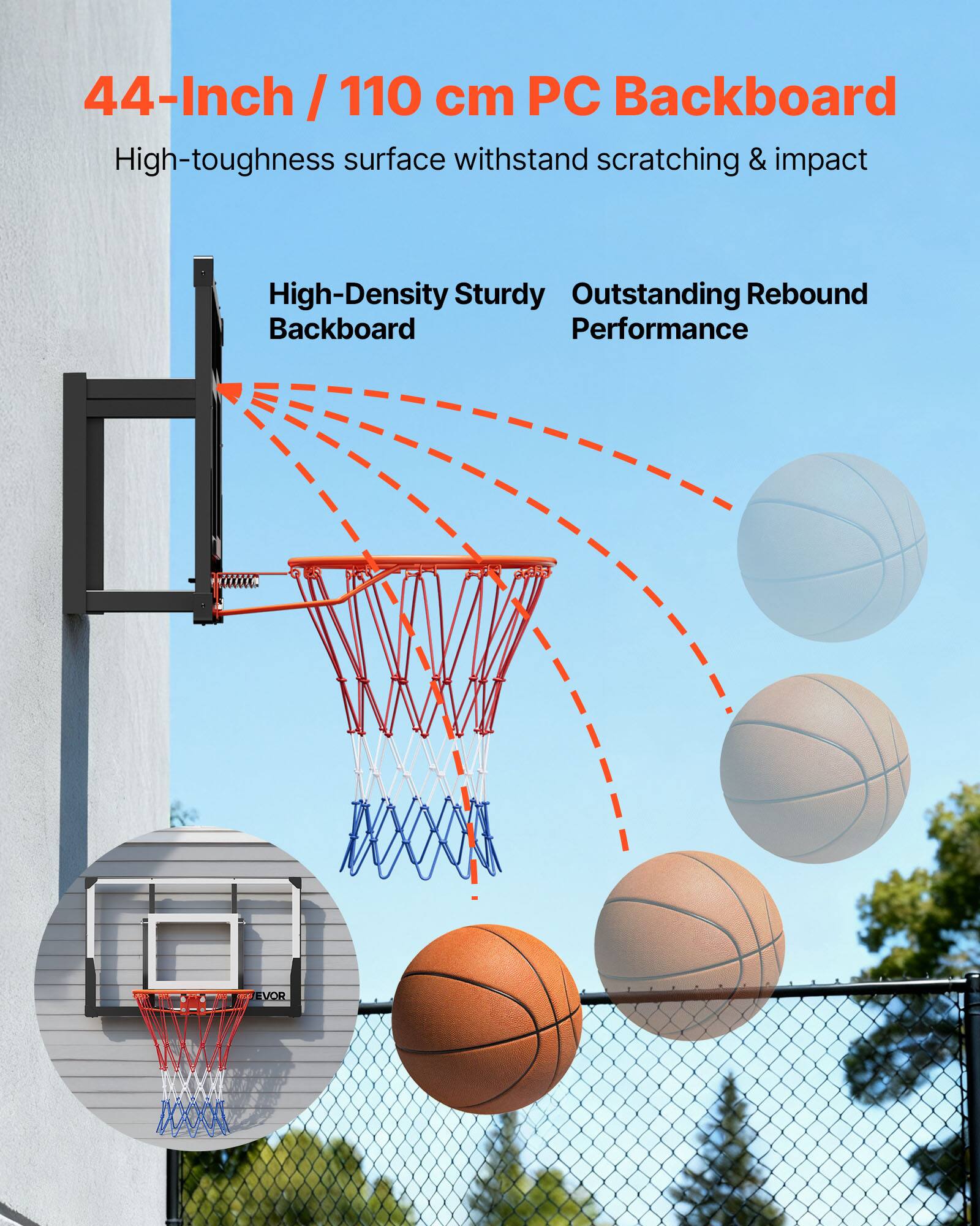 44-Inch / 110 cm PC Backboard

High-toughness surface withstand scratching & impact

High-Density Sturdy Backboard

Outstanding Rebound Performance
