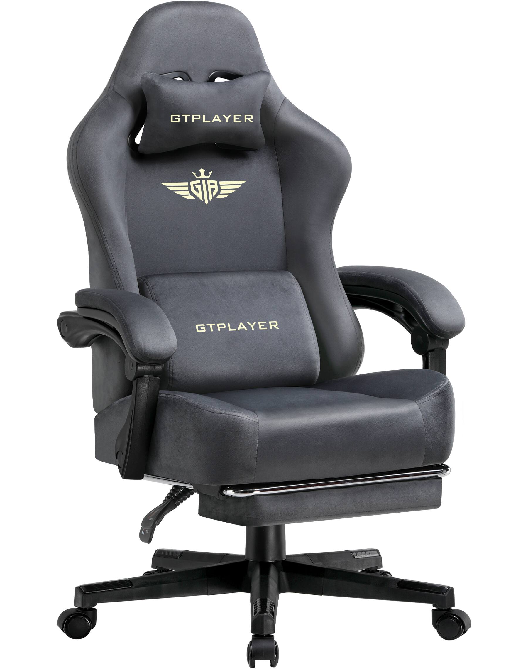 GTPlayer - Gaming Chair Fabric with Pocket Spring Cushion High Back Computer Chair - Gray