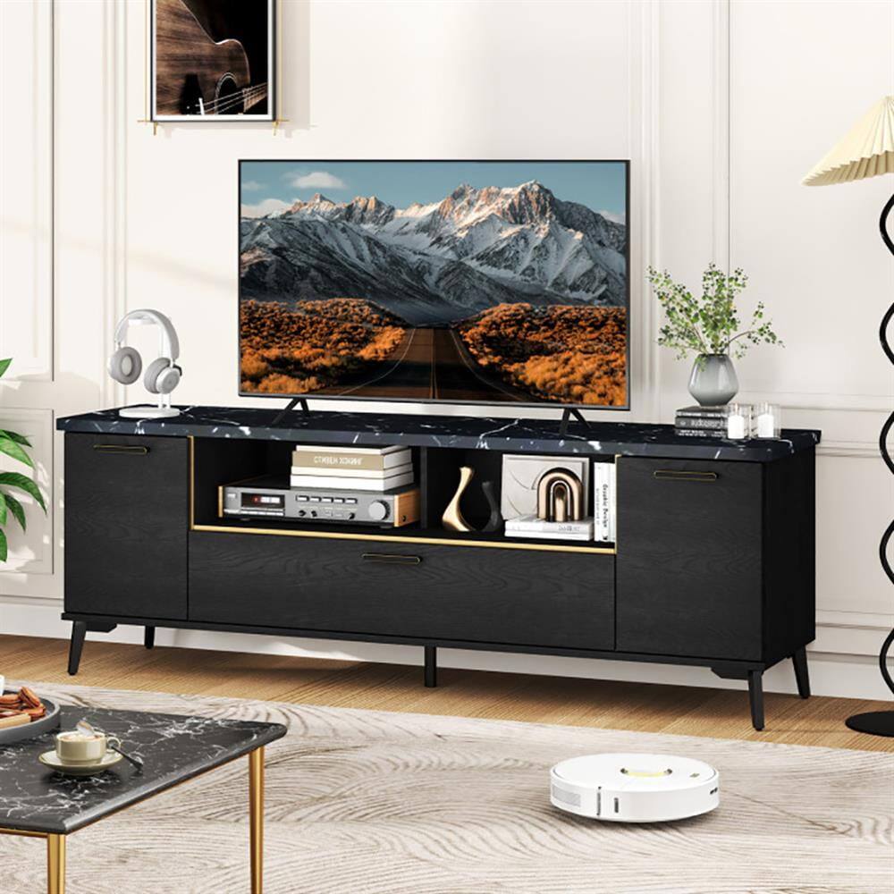 Alt View 2. Kadyn - Entertainment TV Stand,Entertainment Center63 Inch TV Stand with Flip Door Cabinet for TVs up to 75 Inch-Black - Black.
