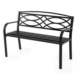 Costway - Outdoor Bench 45.5" Patio Garden Bench with Backrest Curved Armrests for Backyard - Black