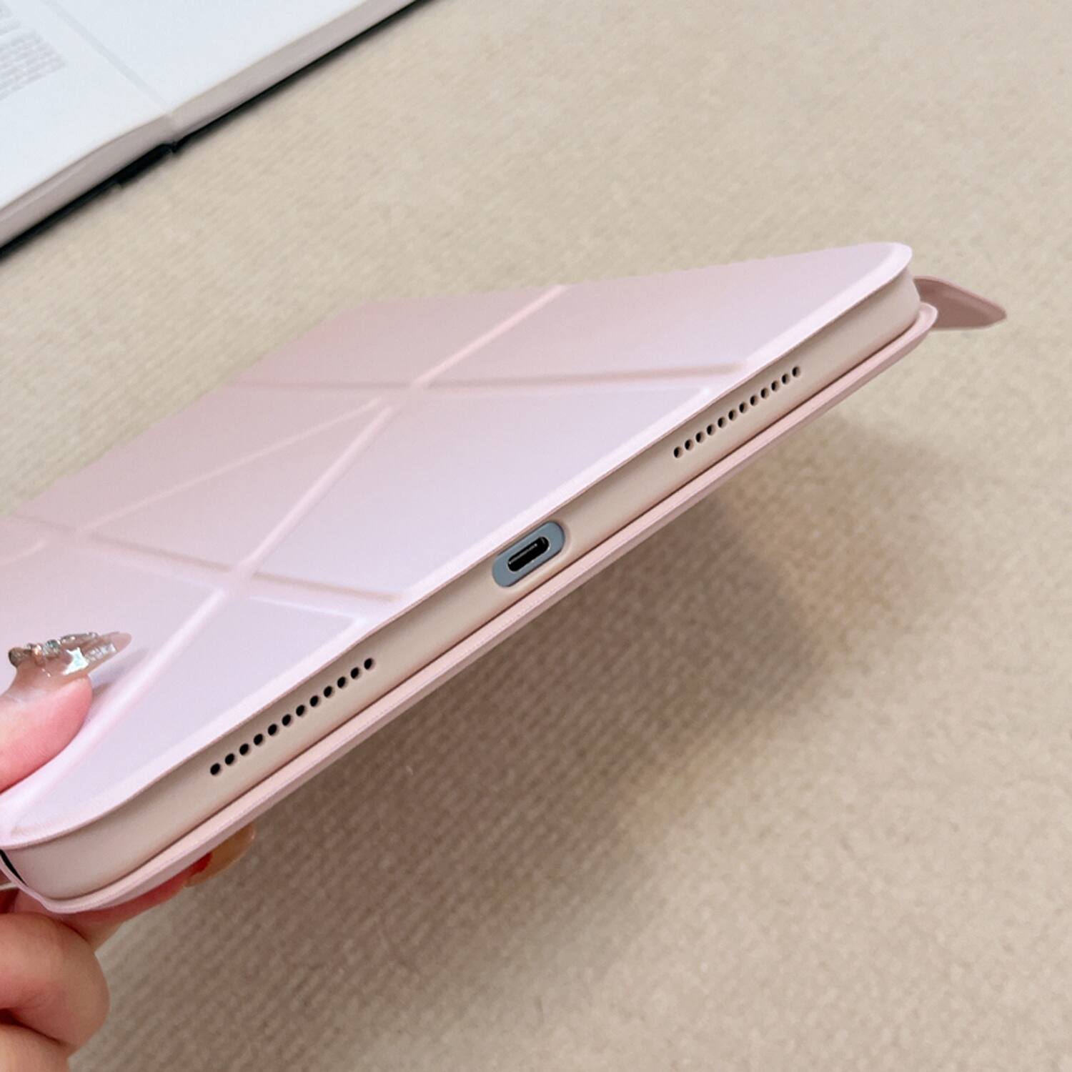 Alt View 4. Dteck - for Apple iPad (A16) 11" 2025 & iPad  10th Gen 2022 Premium Vegan Leather Folio Case,Y-Fold Magnetic Closure Flip Cover - Pink.