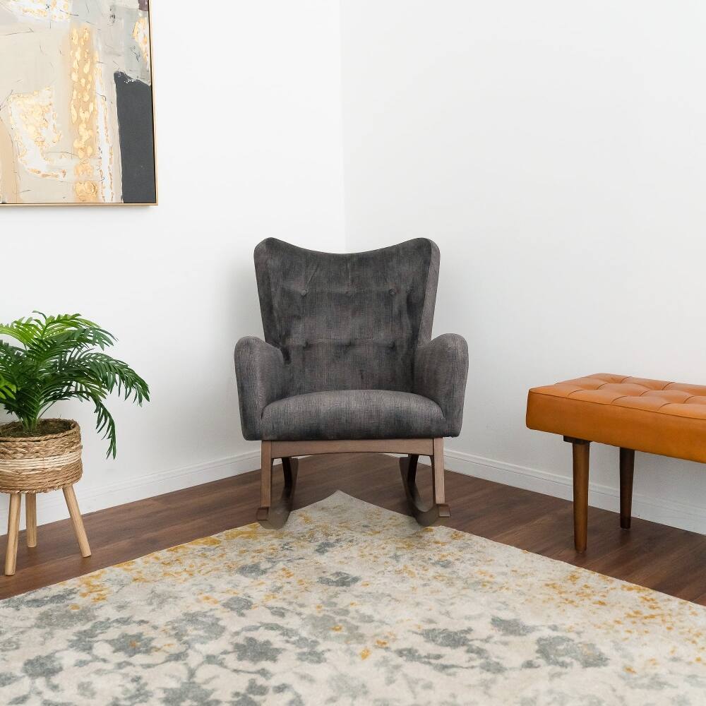 Alt View 1. Loheer - Loheer Solid Wood Rocking Chair Stain Resistant Fabric Brown/Gray - Brown and Dark Gray.