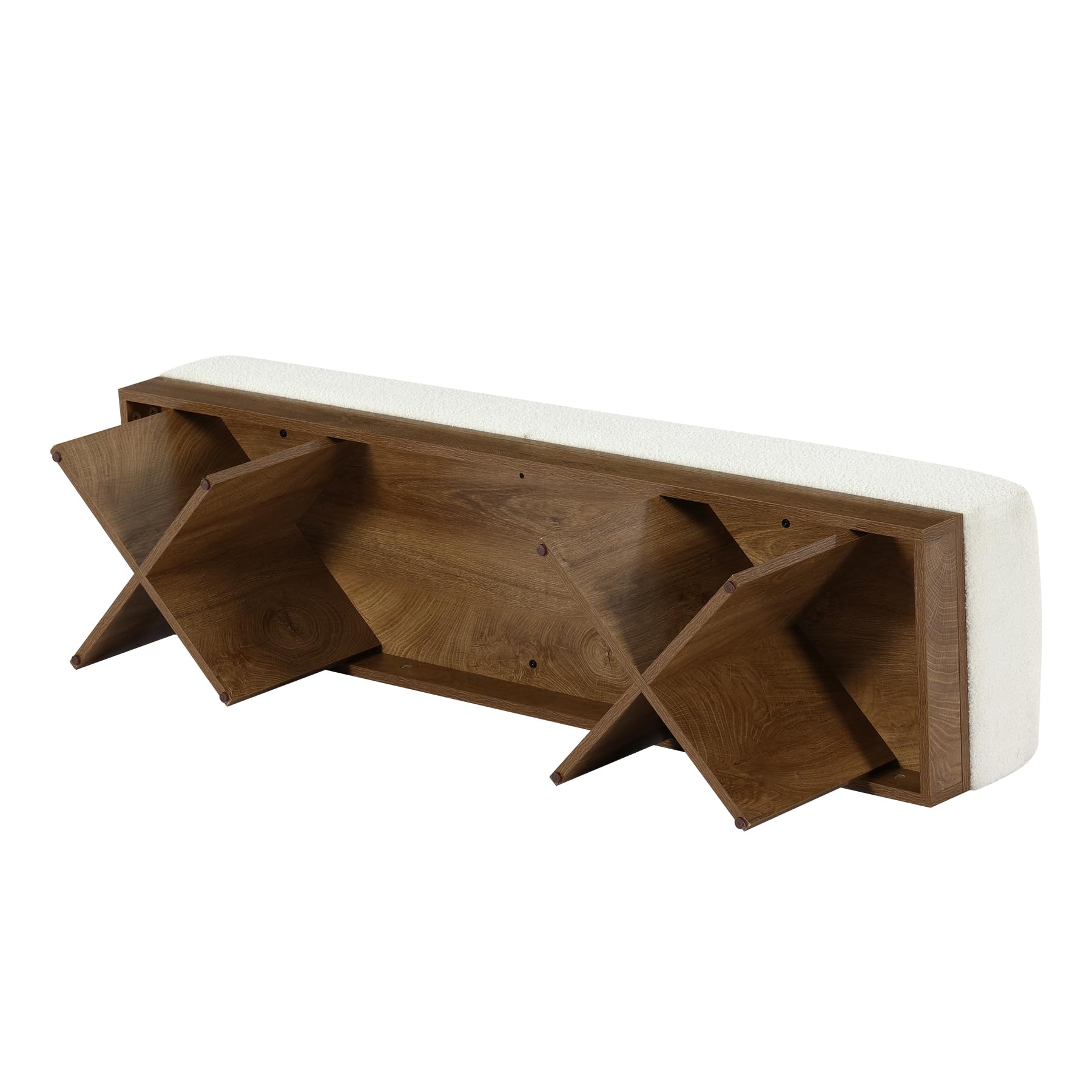 Alt View 8. Tribesigns - LITTLE TREE 55" Entryway Bench with Faux Lamb Wool, Upholstered Bench with X-Legs, for Living Room, Bedroom, or Foyer (W - White and Light Walnut.
