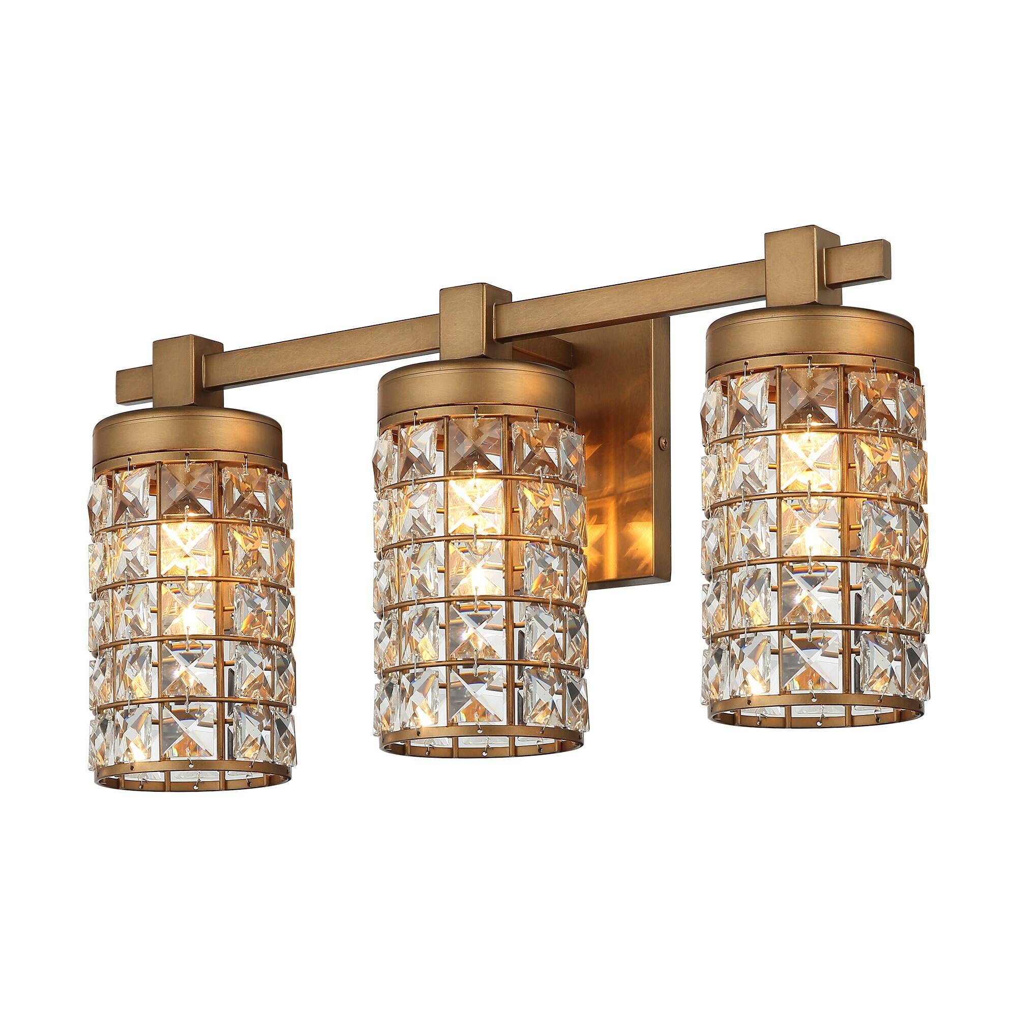 Left. Parrot Uncle - Modern Brass 3-Light Crystal Vanity Light - Brass.