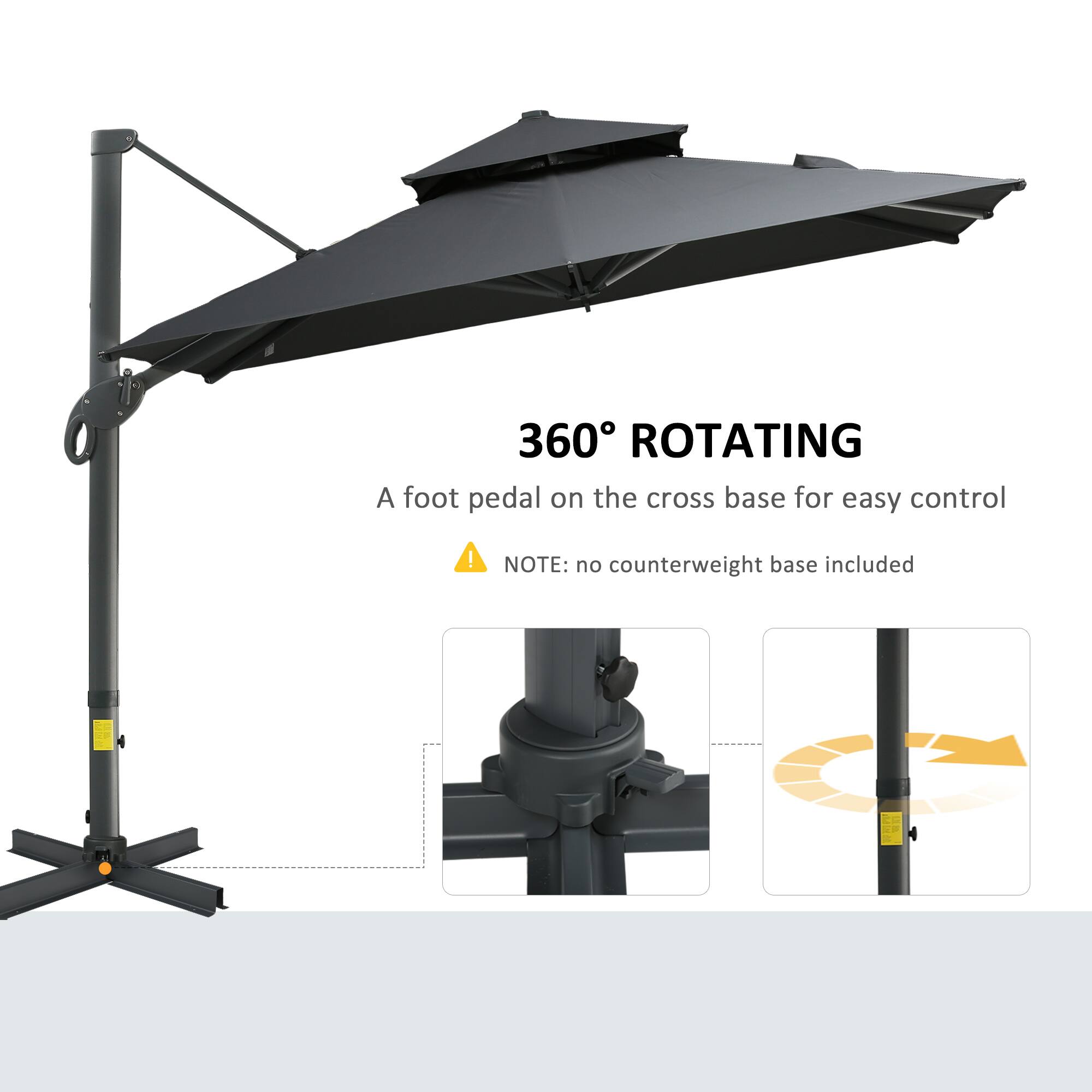 360° ROTATING  
A foot pedal on the cross base for easy control  

NOTE: no counterweight base included
