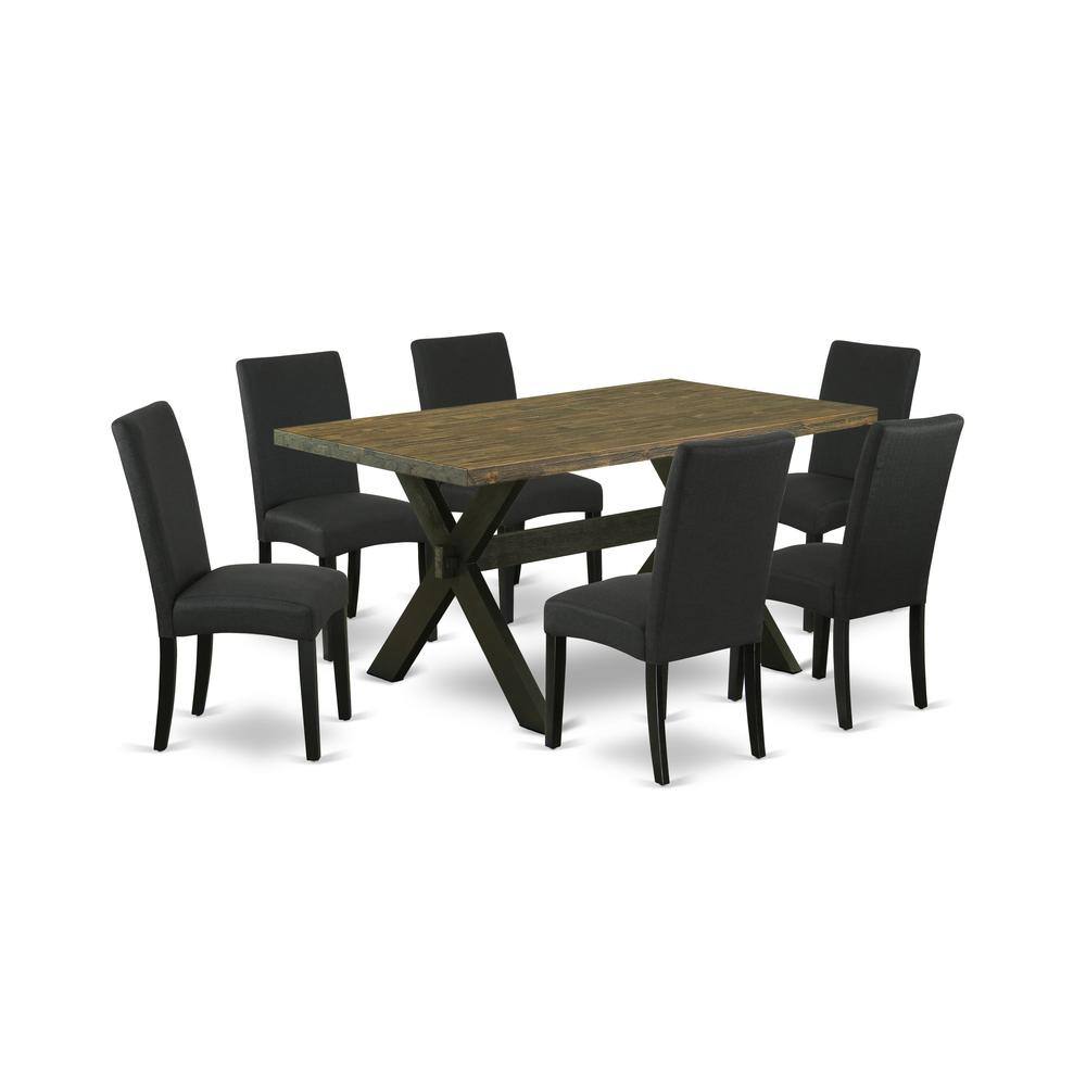 Left. East West Furniture - East West Furniture X676DR124-7 7-Pc Modern Dining Table Set- 6 Dining Padded Chairs with Black Linen Fabric Seat and - Multi-Color.