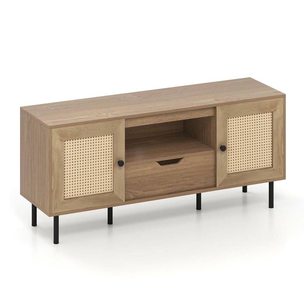 Back. Kadyn - Boho Style Entertainment Center for 60-Inch TVs with Cabinets, Natural - Brown.