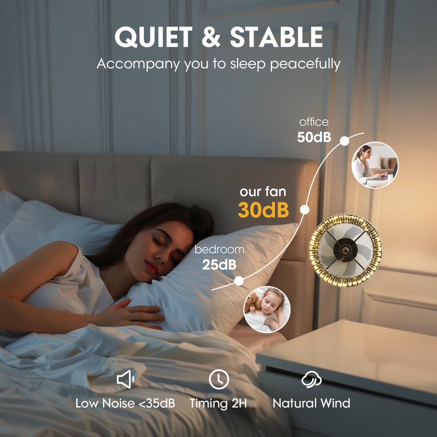 22 Inch Fan Siljoy 22 Inch Crystal Ceiling Fan with Light, Dimmable LED Low Profile ...