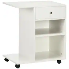 HTUTWOO - Mobile Printer Stand - Rolling File Cabinet Cart with Wheels, Adjustable Shelf, Drawer and CPU Stand - White