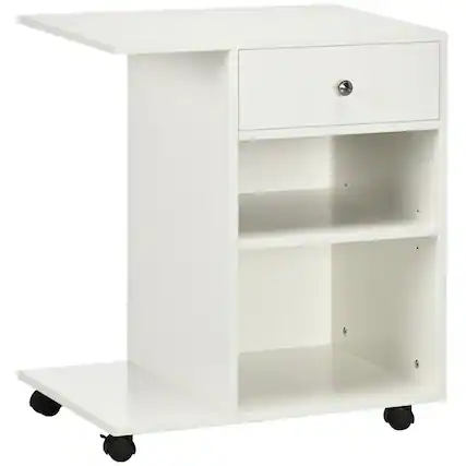 Front. HTUTWOO - Mobile Printer Stand - Rolling File Cabinet Cart with Wheels, Adjustable Shelf, Drawer and CPU Stand, White - White.