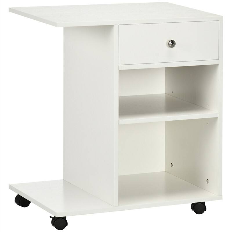 Front. HTUTWOO - Mobile Printer Stand - Rolling File Cabinet Cart with Wheels, Adjustable Shelf, Drawer and CPU Stand, White - White.