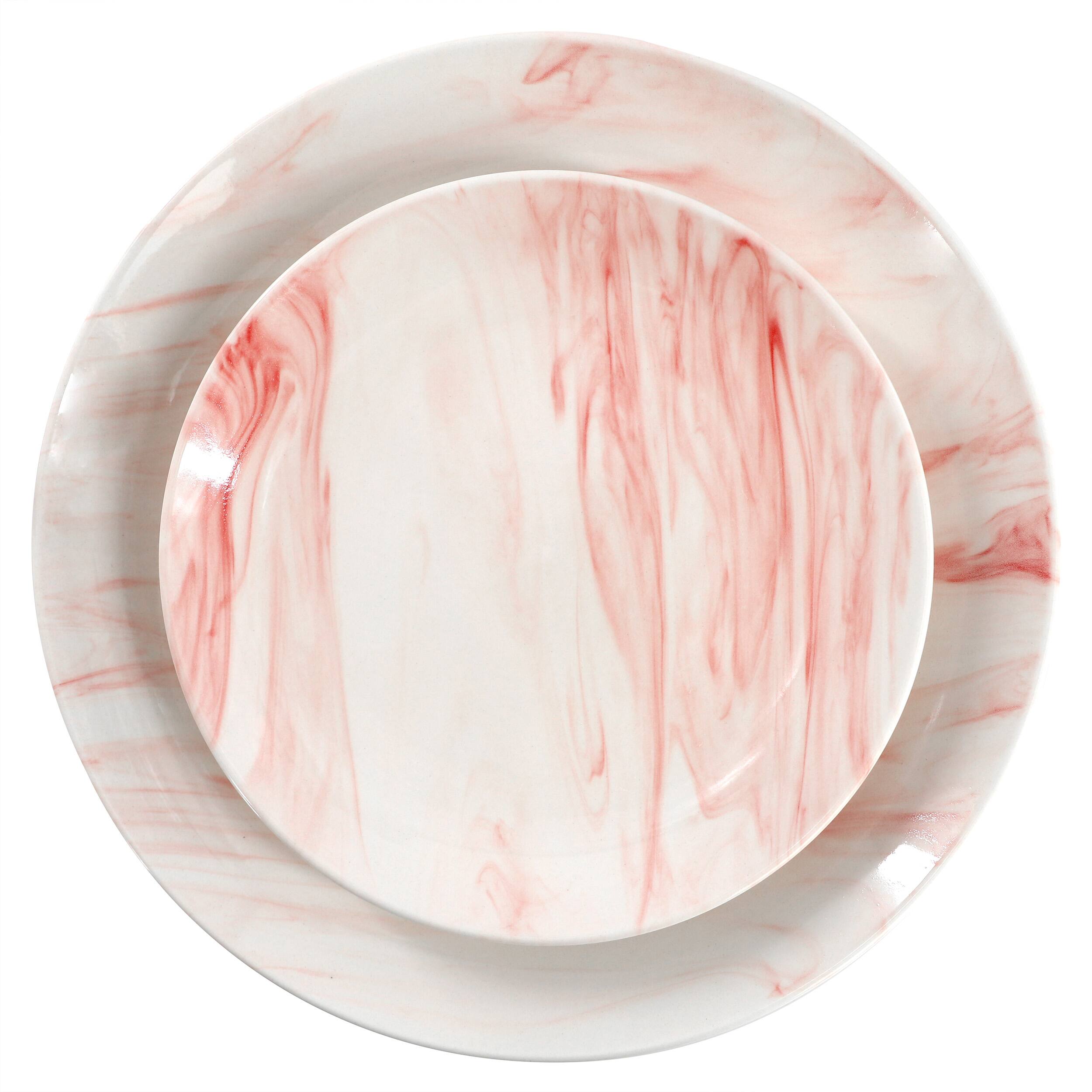Alt View 2. Elama - Elama Fine Marble 16 Piece Porcelain Dinnerware Set in Red - Red.
