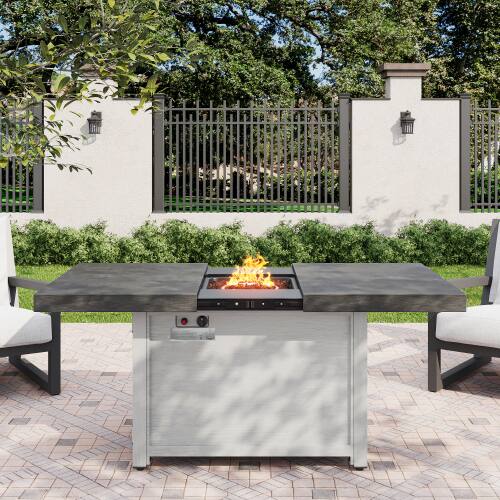 Front. Siljoy - 50000 BTU Extendable Rectangle Aluminum Alloy Fire Pit Table Outdoor Patio Heater.