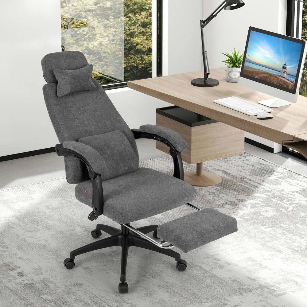 Back. Kadyn - Reclining Office Chair - Chenille Fabric Upholstered, Computer Desk Chair, Gray - Gray.