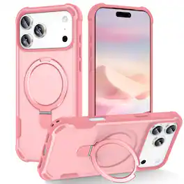 Dteck - Rugged Mag Safe Case for Apple iPhone 17 Pro Max,Mag Safe Compatible,Bulit in Magnetic Metal Stand Shockproof Cover - Pink