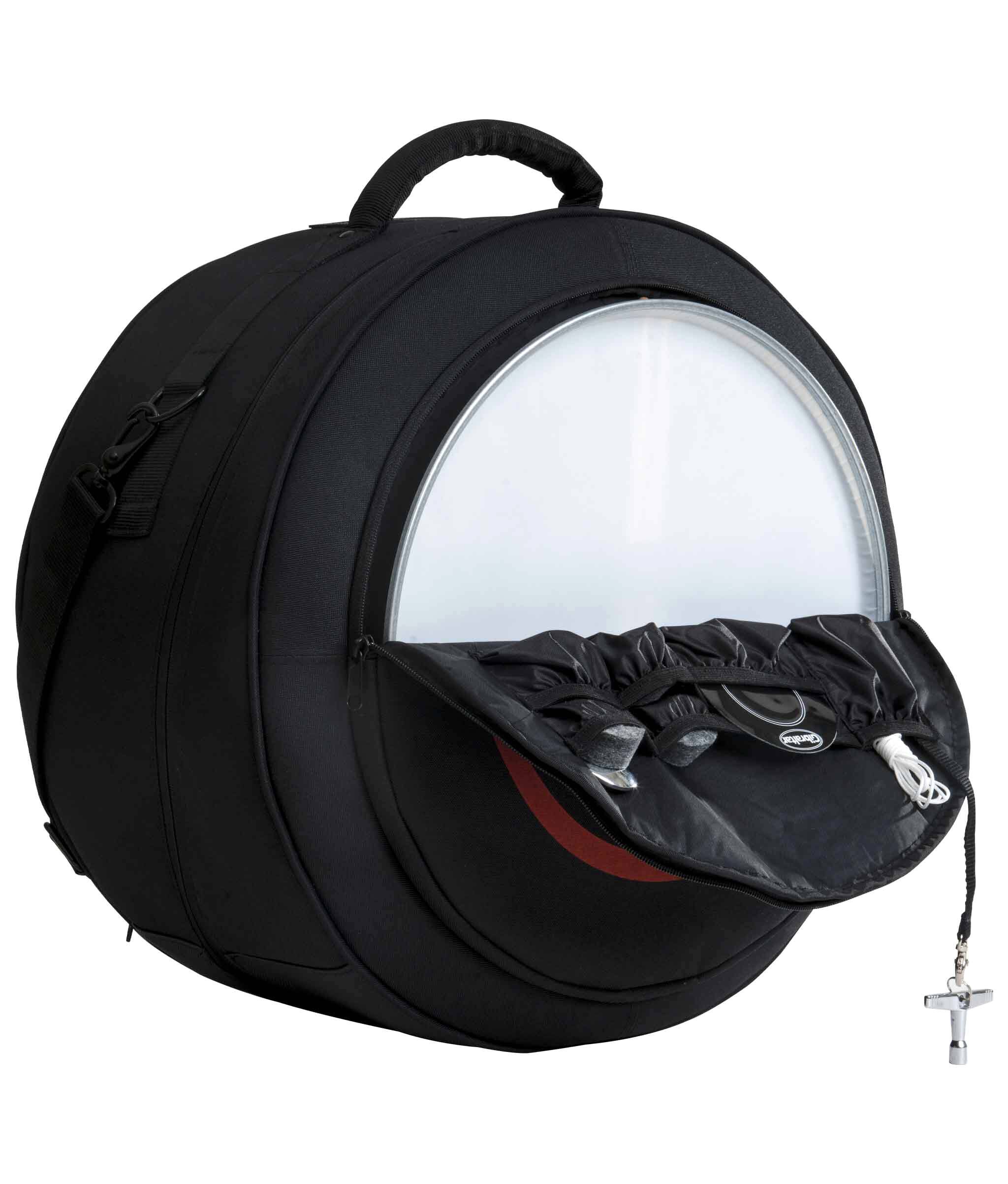 Alt View 2. Gibraltar Hardware - 14" Pro Fit Deluxe Snare Drum Bag with Cross-Cut Zipper, Plush Interior Padding, Shoulder Strap and Accessory Pocket.