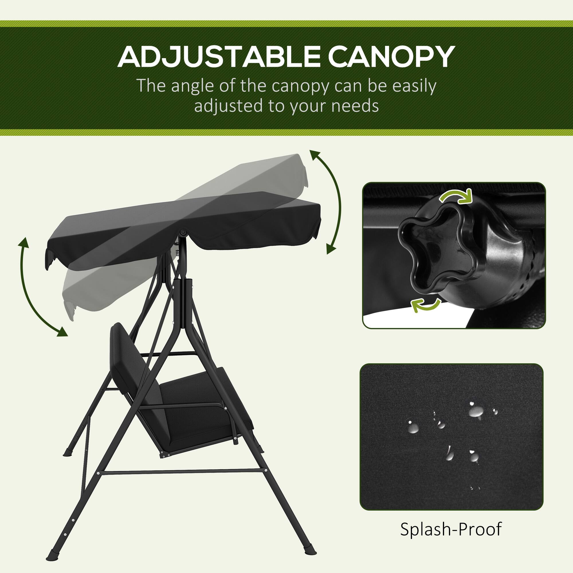 ADJUSTABLE CANOPY  
The angle of the canopy can be easily adjusted to your needs  

Splash-Proof