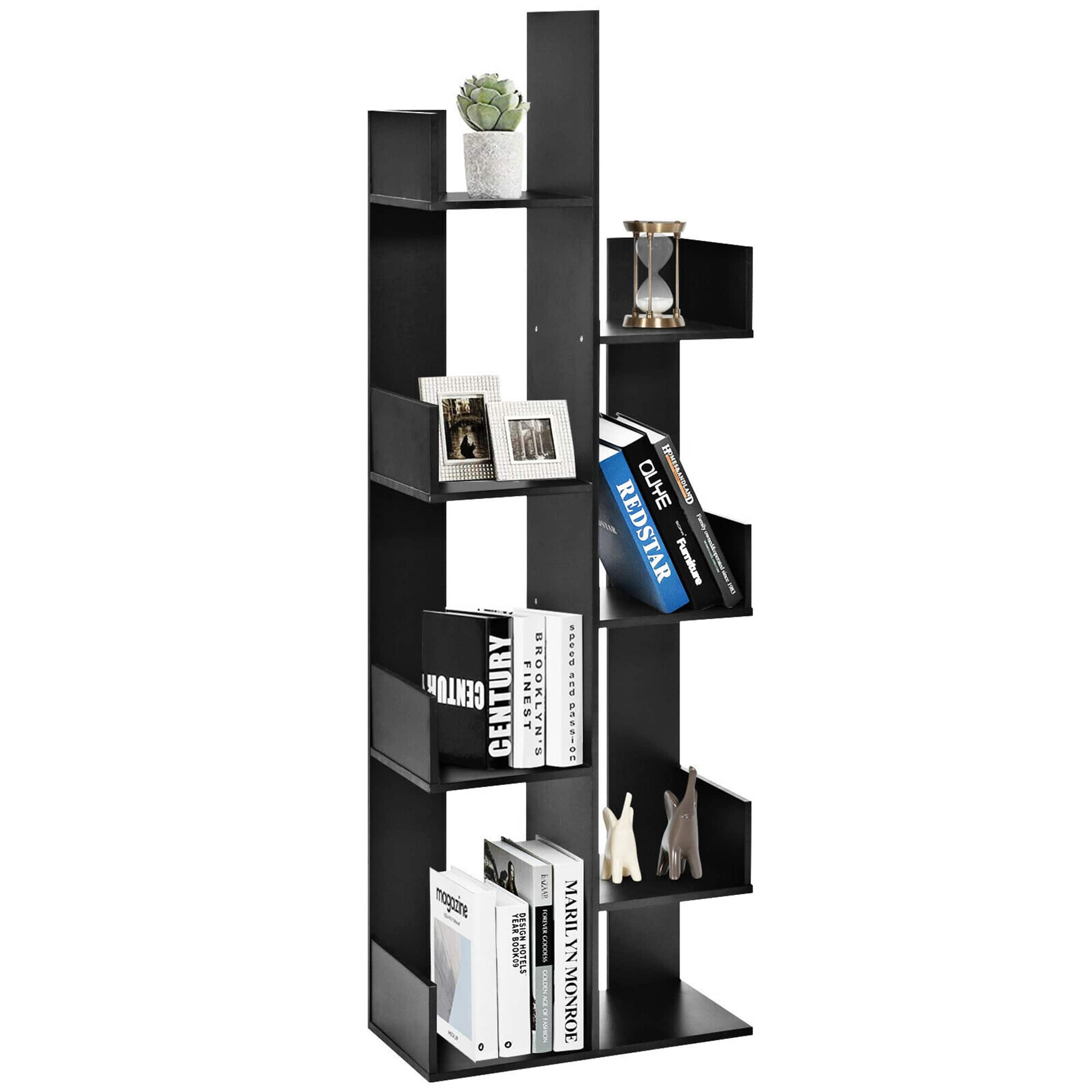 Gymax - 8-Tier Bookshelf Bookcase w/8 Open Compartments Space-Saving Storage Rack - Black