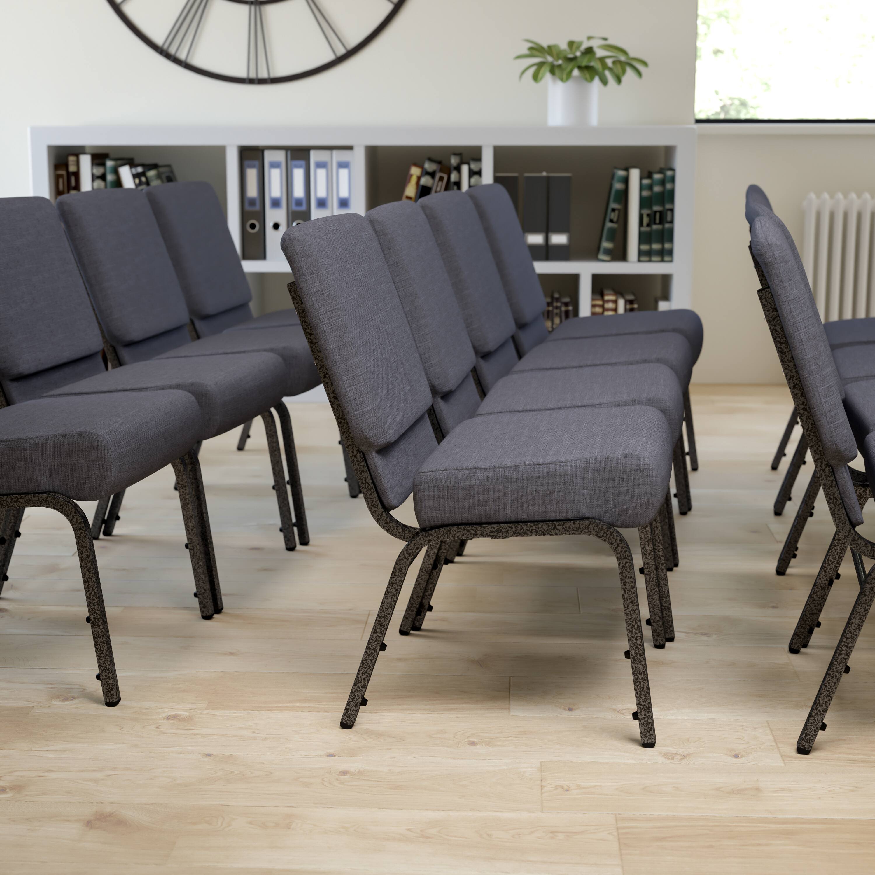 Alt View 1. Emma + Oliver - 21"W Stackable Church/Reception Guest Chair - Dark Gray Fabric/Silver Vein Frame.