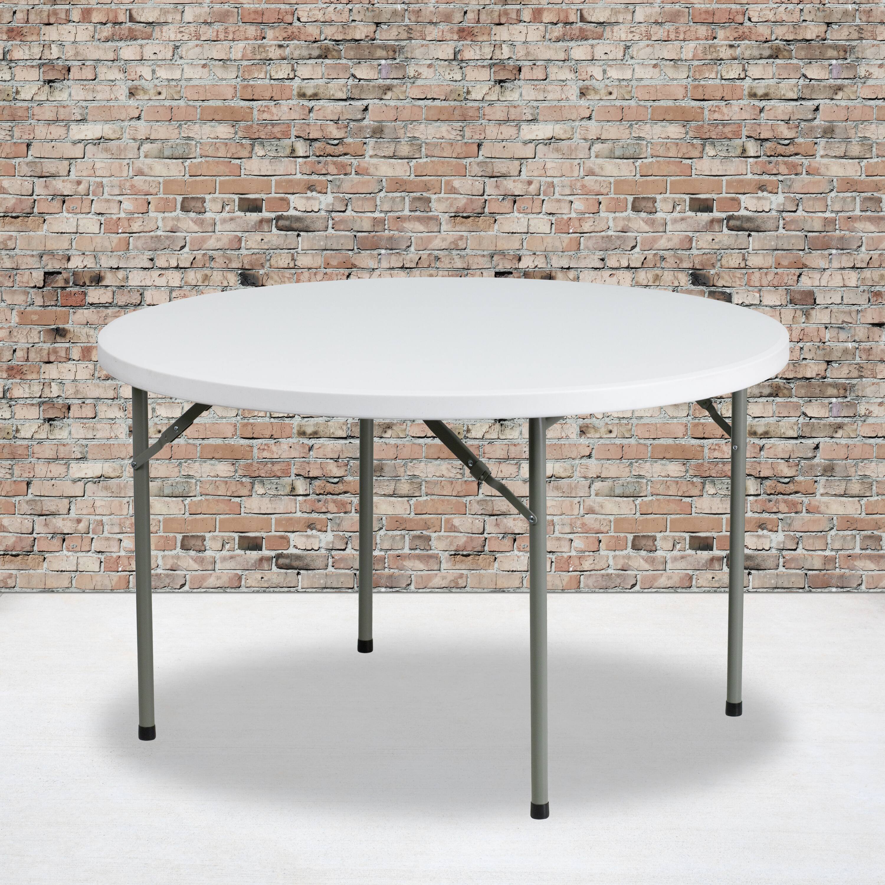 Alt View 1. Emma + Oliver - 4-Foot Round Plastic Folding Table - Granite White.
