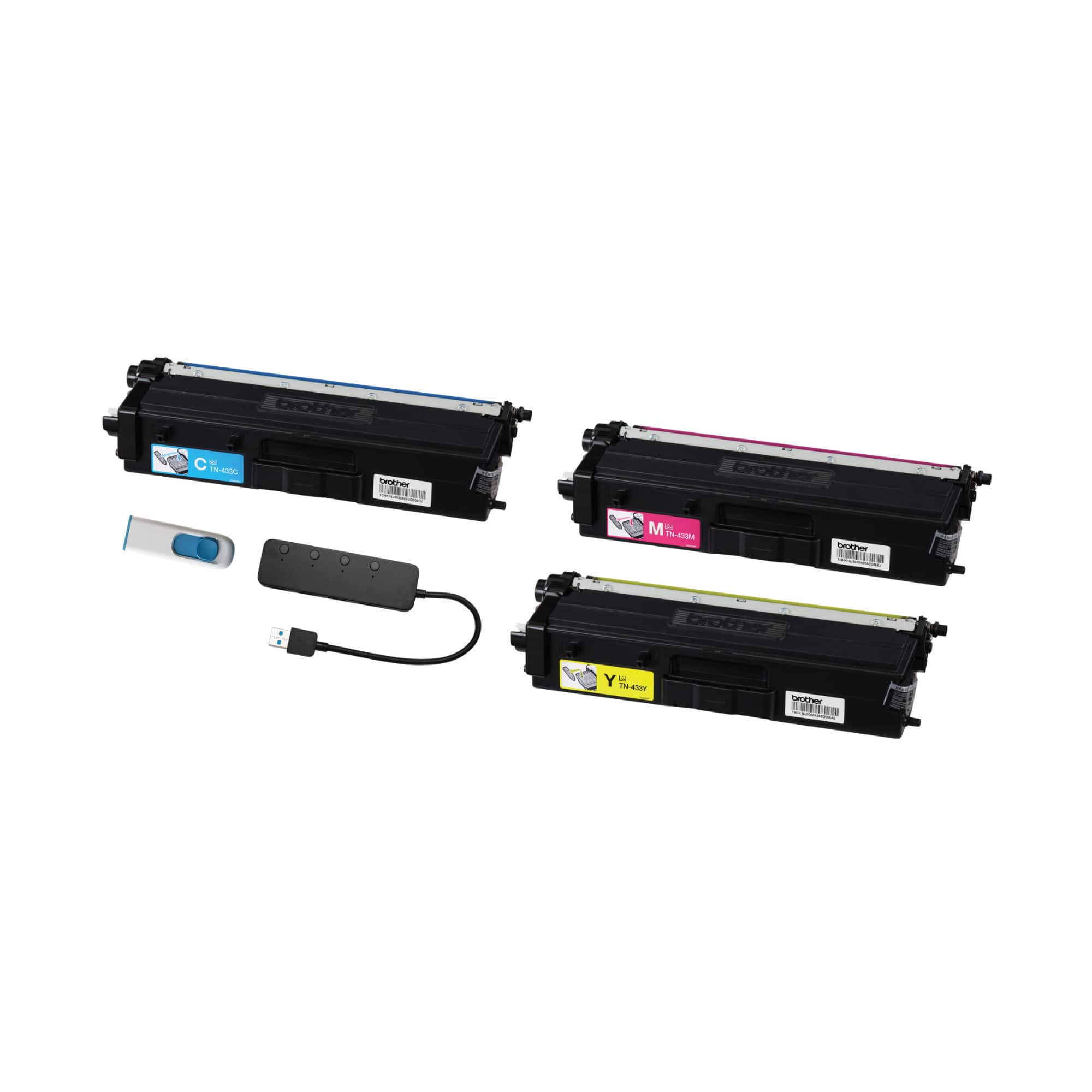 Brother - TN433 Toner Cartridges 3-Color Bundle with USB Hub and 32GB Flash Drive