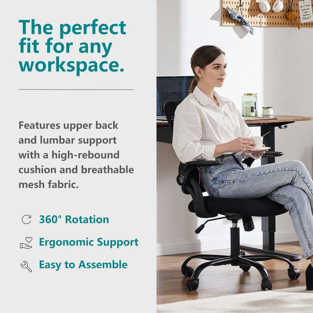 The perfect fit for any workspace.

Features upper back and lumbar support with a high-rebound cushion and breathable mesh fabric.

- 360° Rotation
- Ergonomic Support
- Easy to Assemble